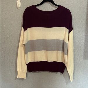 Lucky Brand Women's Colorblock Sweater - Burgundy, Cream, and Gray